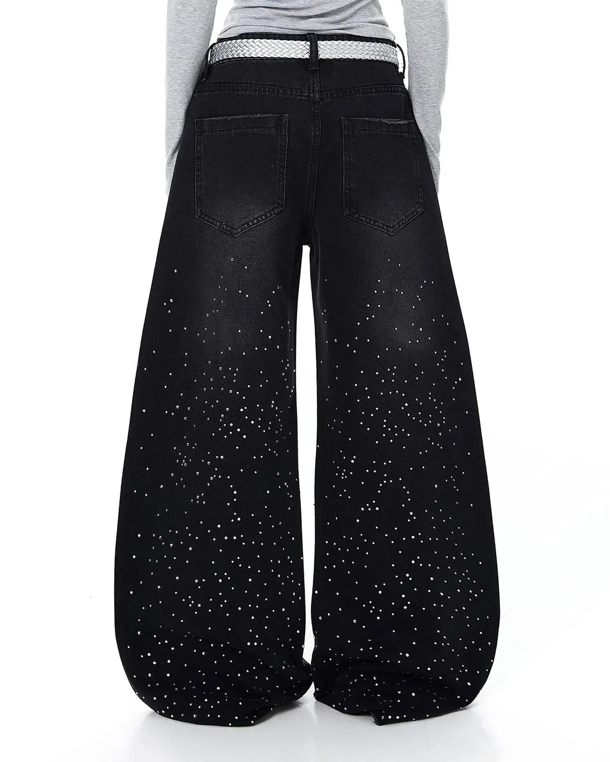 Acid Wash Rhinestone Baggy Jeans | Flation Streetwear