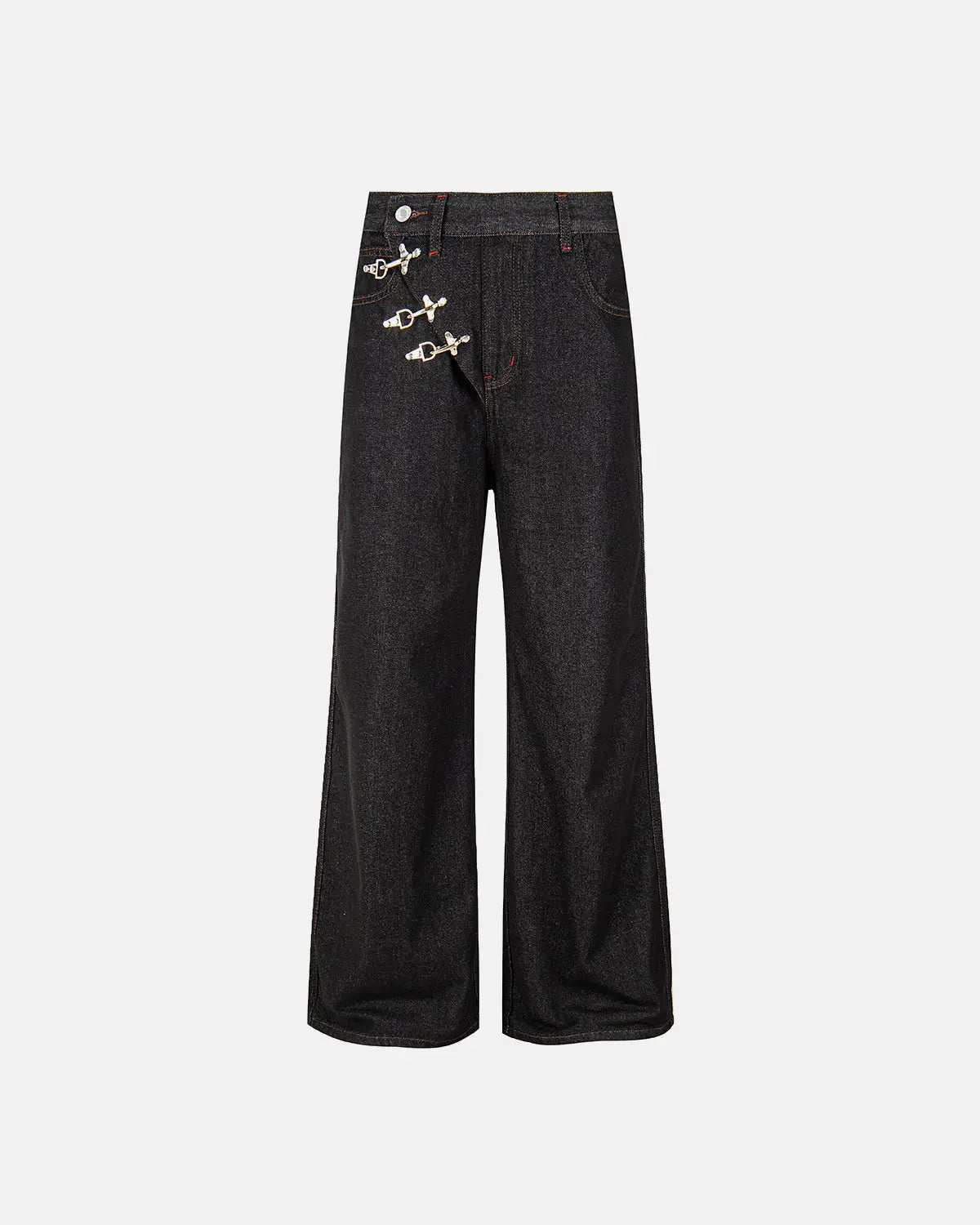 Asymmetric Buckle Raw Baggy Jeans | Flation Streetwear