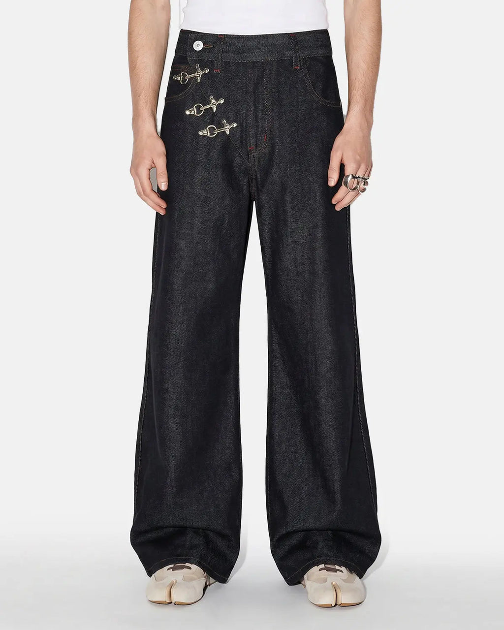 Asymmetric Buckle Raw Baggy Jeans | Flation Streetwear