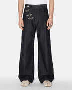 Asymmetric Buckle Raw Baggy Jeans | Flation Streetwear