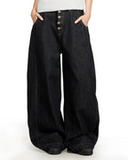 Black Buttons Up Barrel Baggy Jeans | Flation Streetwear