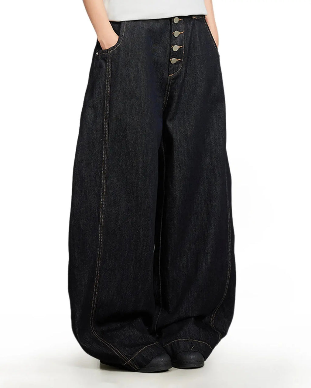 Black Buttons Up Barrel Baggy Jeans | Flation Streetwear