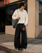 Black Buttons Up Barrel Baggy Jeans | Flation Streetwear