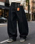 Black Buttons Up Barrel Baggy Jeans | Flation Streetwear