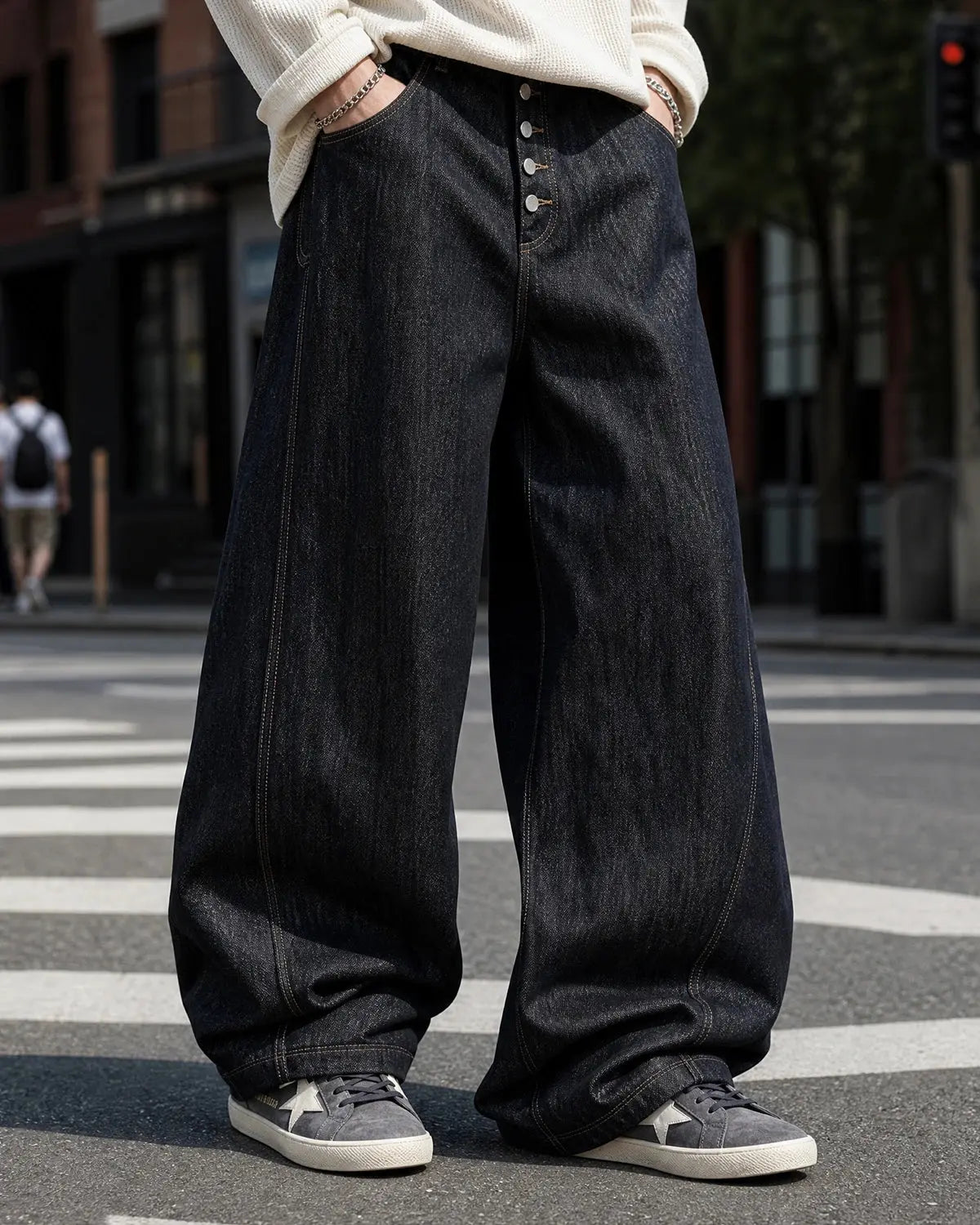 Black Buttons Up Barrel Baggy Jeans | Flation Streetwear