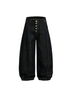 Black Buttons Up Barrel Baggy Jeans | Flation Streetwear