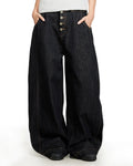 Black Buttons Up Barrel Baggy Jeans | Flation Streetwear