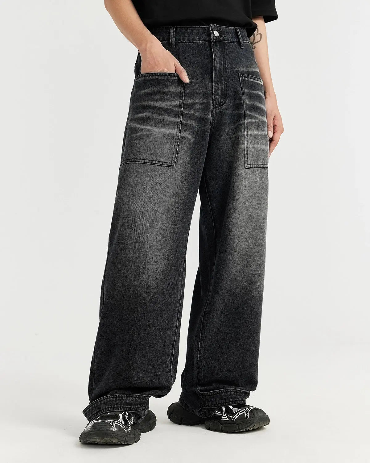 Black Washed Baggy Jeans | Flation Streetwear