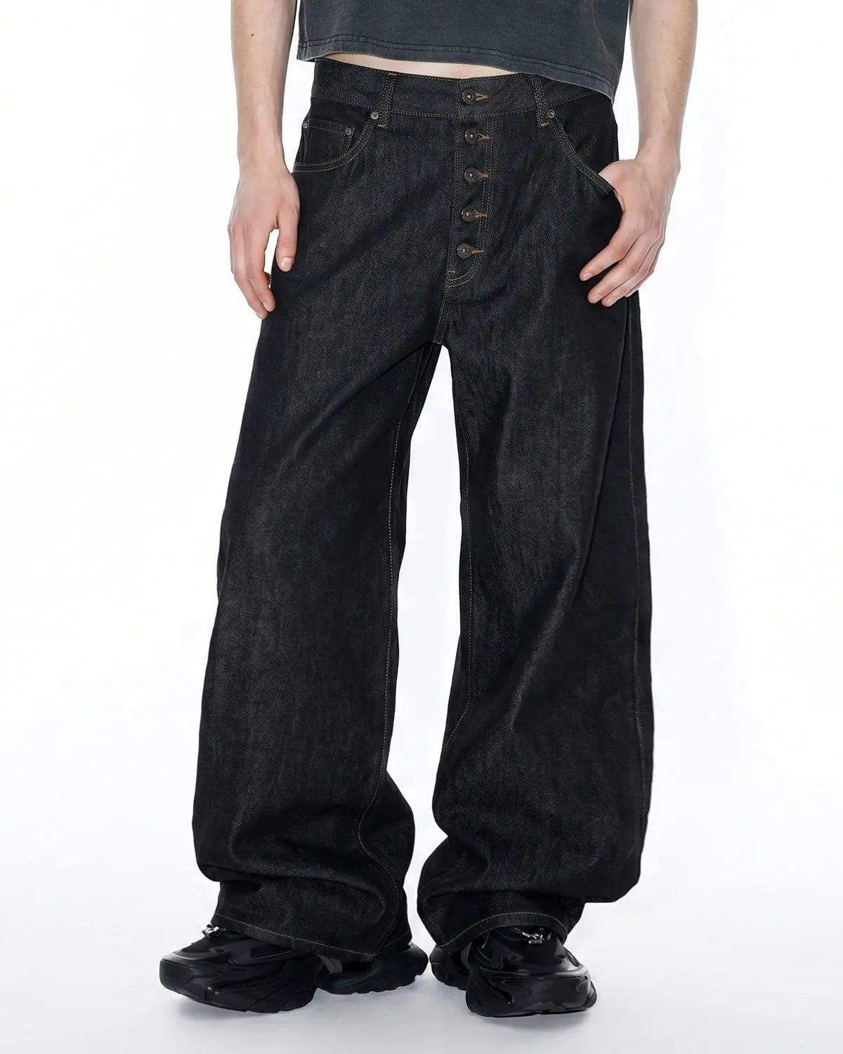 Button Fly Raw Baggy Jeans | Flation Streetwear
