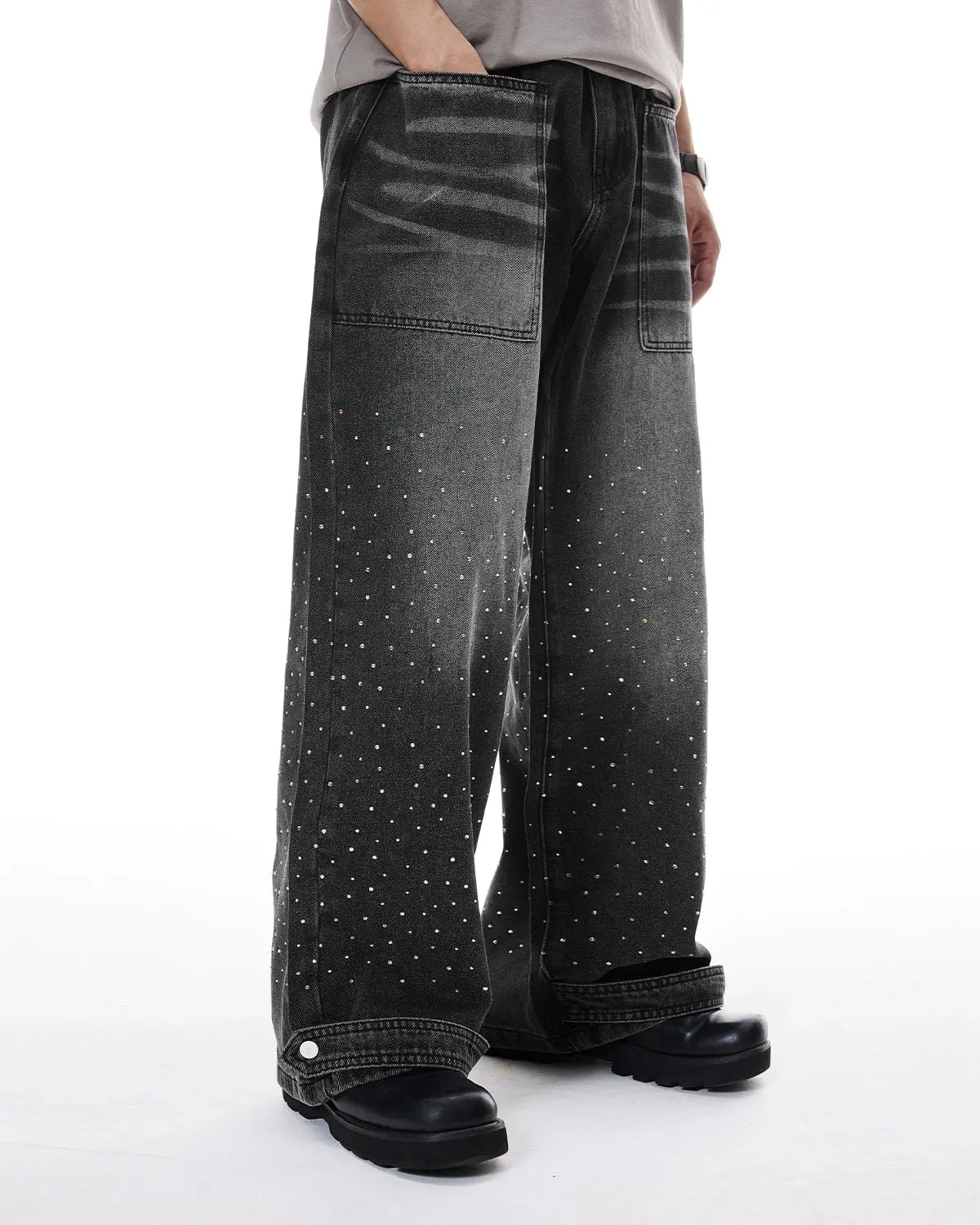 Colorful Rhinestone Wash Baggy Jeans | Flation Streetwear