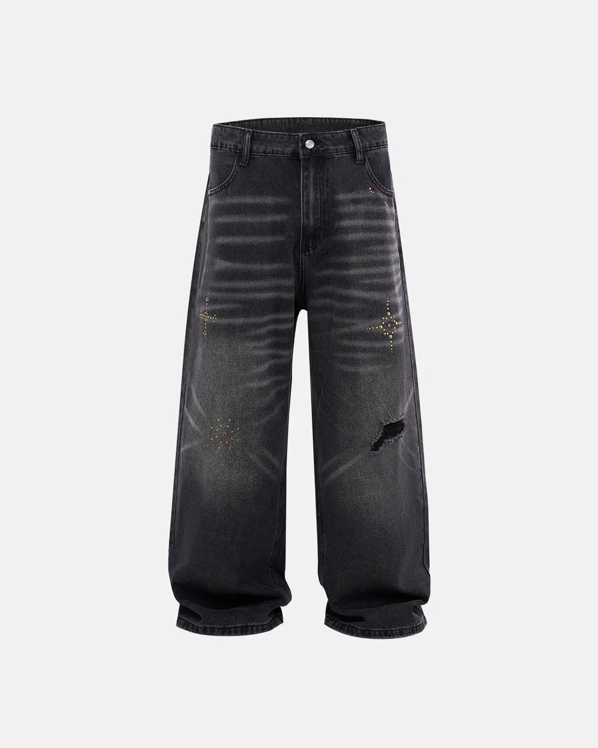 Distressed Rhinestone Ripped Baggy Jeans | Flation Streetwear