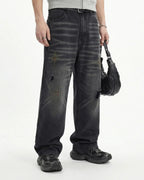 Distressed Rhinestone Ripped Baggy Jeans | Flation Streetwear