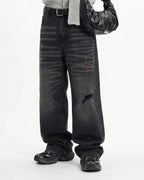 Distressed Rhinestone Ripped Baggy Jeans | Flation Streetwear