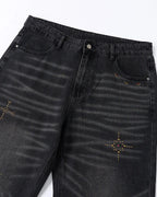 Distressed Rhinestone Ripped Baggy Jeans | Flation Streetwear