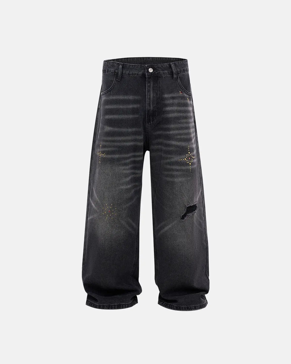 Distressed Rhinestone Ripped Baggy Jeans | Flation Streetwear