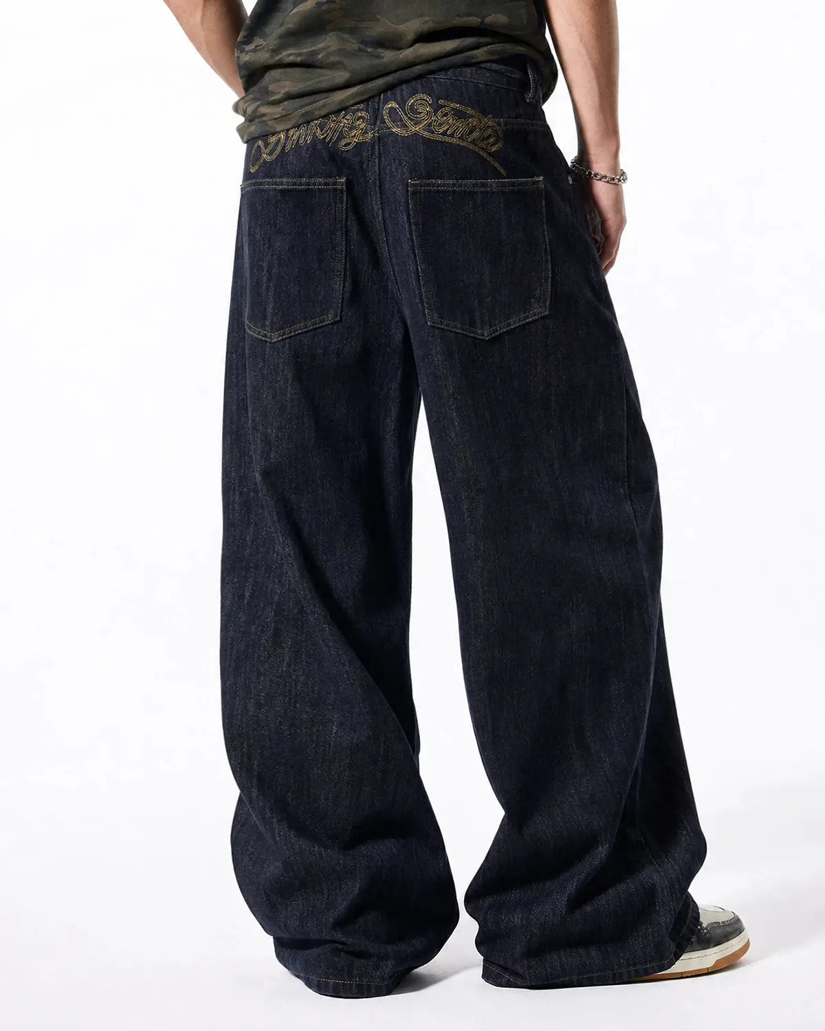 Embroidered Raw Baggy Jeans | Flation Streetwear