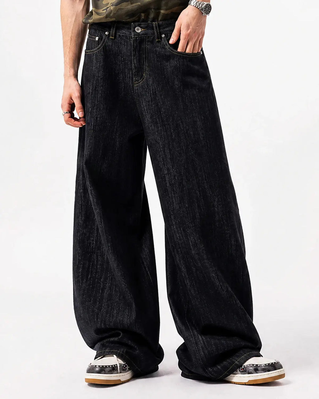 Embroidered Raw Baggy Jeans | Flation Streetwear