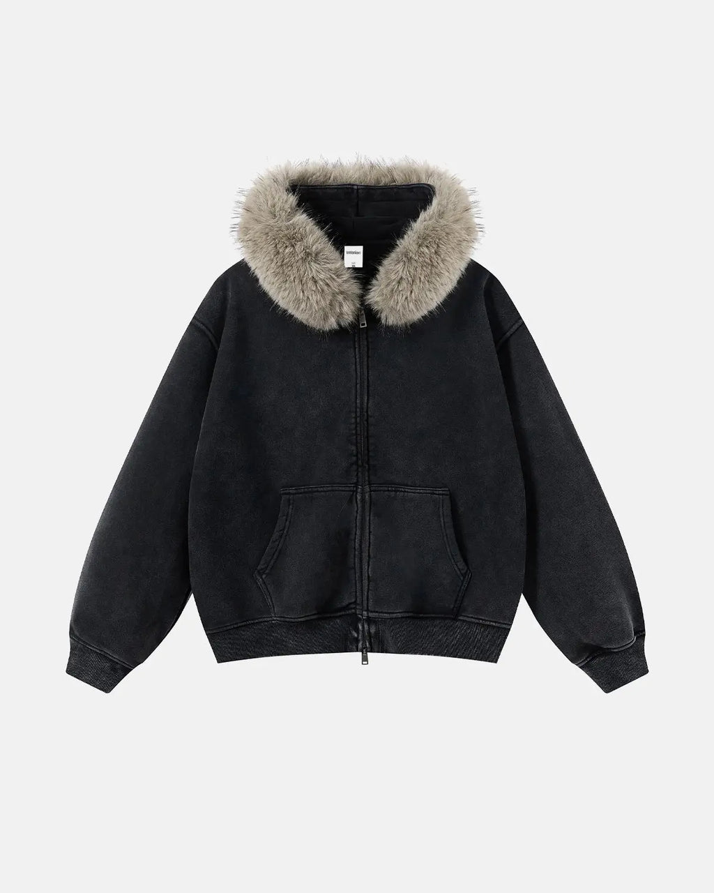 Faux Fur Collar Distressed Zip Up Hoodies | Flation Streetwear