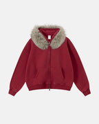 Faux Fur Collar Distressed Zip Up Hoodies | Flation Streetwear