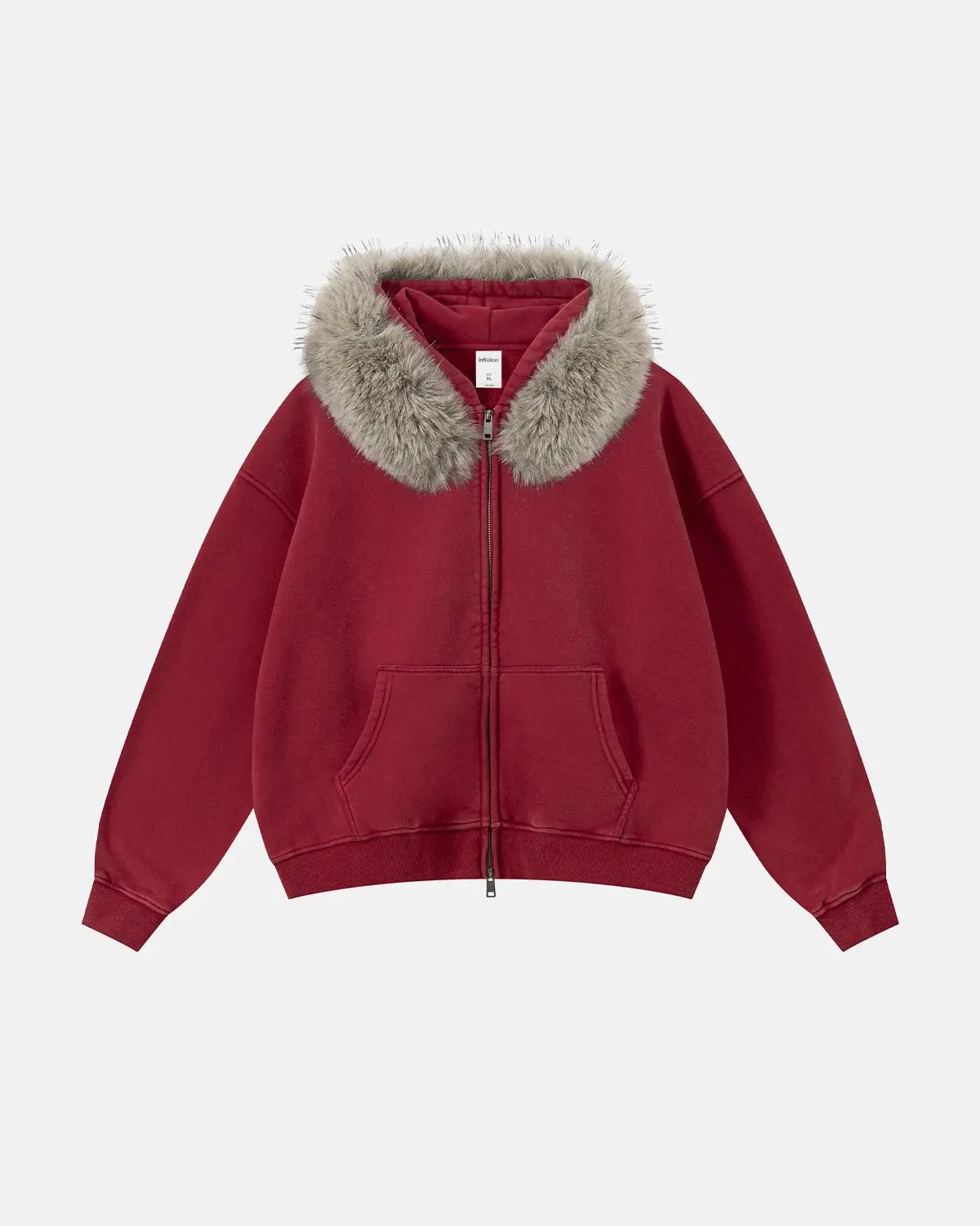 Faux Fur Collar Distressed Zip Up Hoodies | Flation Streetwear