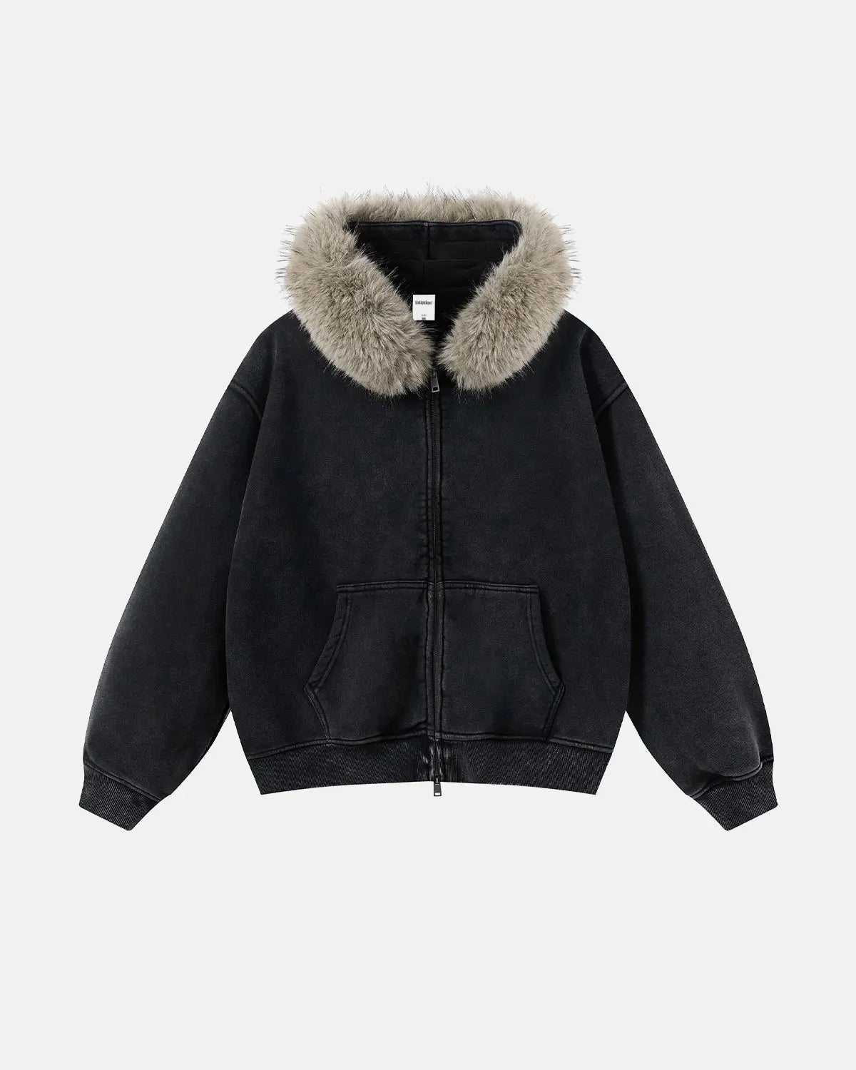 Faux Fur Collar Distressed Zip Up Hoodies | Flation Streetwear