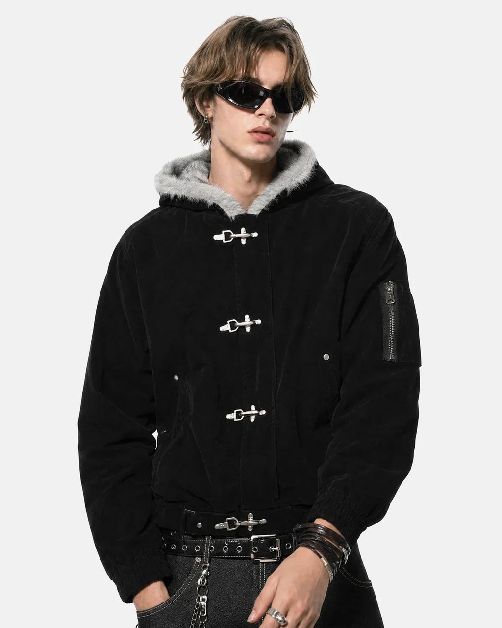 Faux Fur Lined Clasp Bomber Jacket | Flation Streetwear