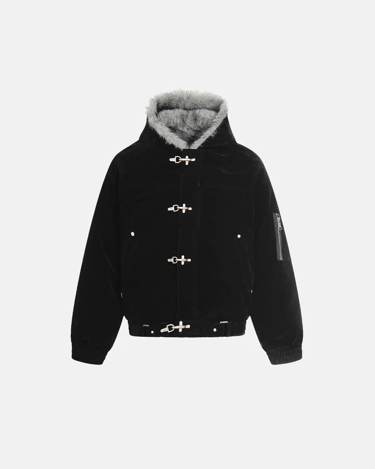 Faux Fur Lined Clasp Bomber Jacket | Flation Streetwear