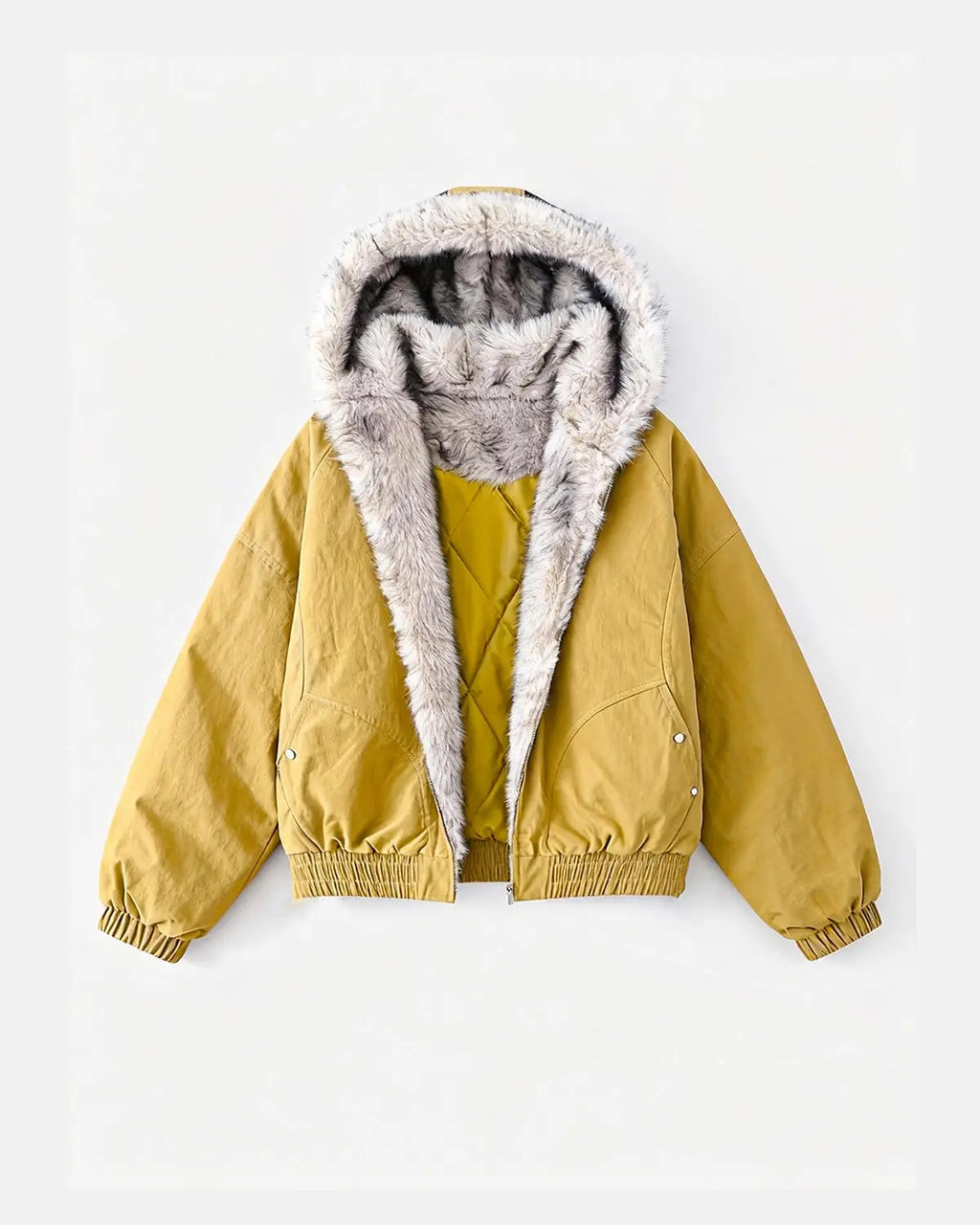 Faux Fur Lined Padded Bomber Jacket | Flation Streetwear