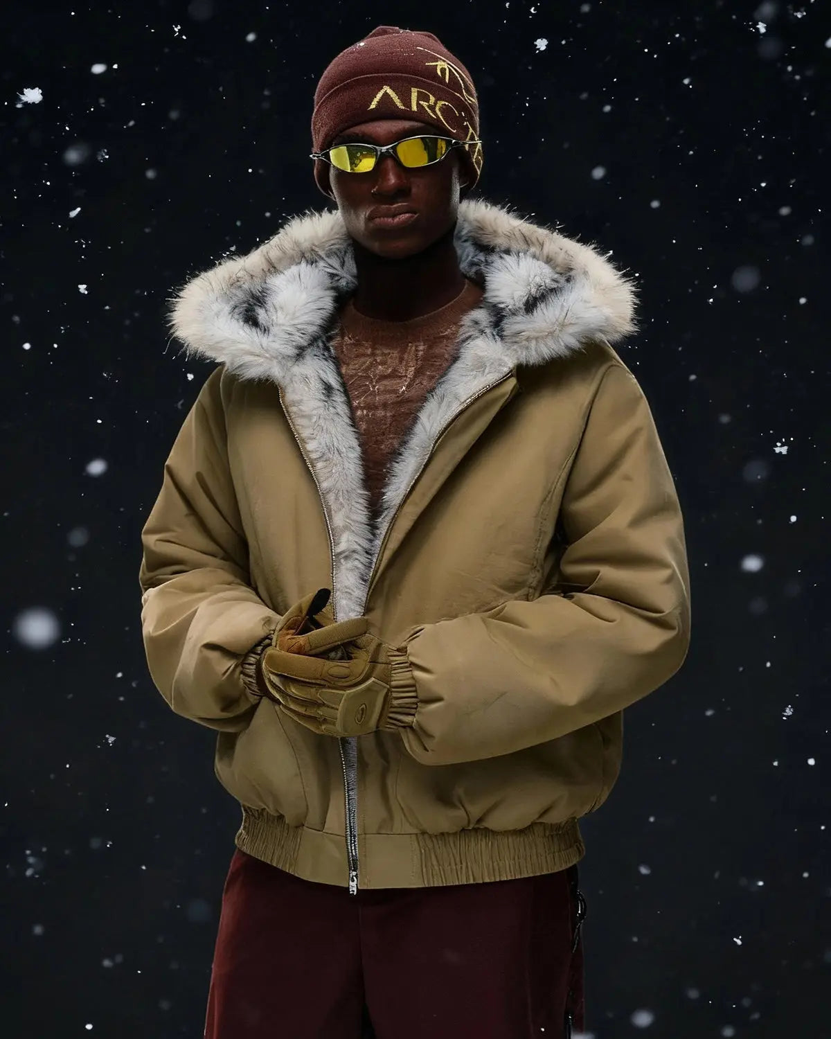 Faux Fur Lined Padded Bomber Jacket | Flation Streetwear