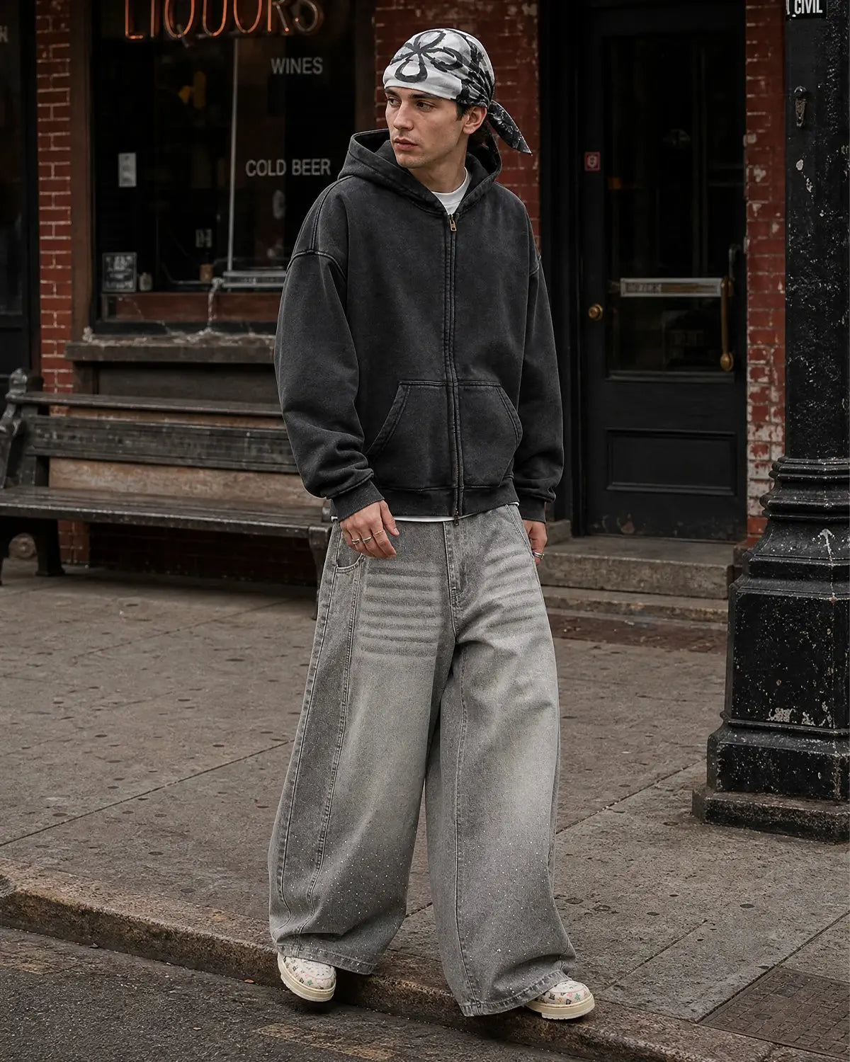 Flation Vintage Washed Zip Up Hoodie