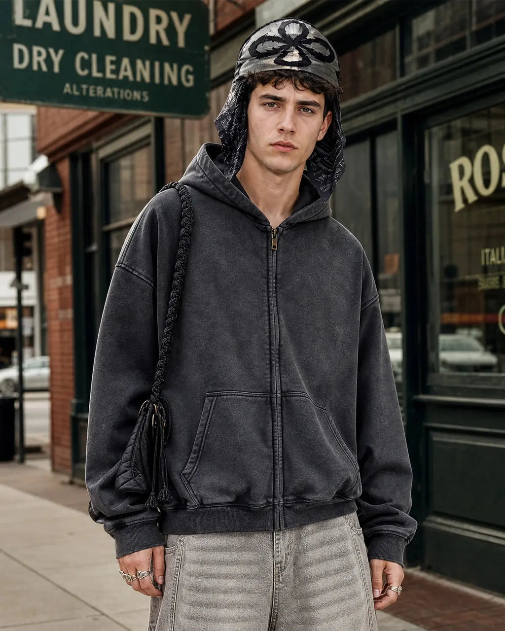 Flation Vintage Washed Zip Up Hoodie