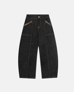 Gothic Cross Embroidery Barrel Jeans | Flation Streetwear