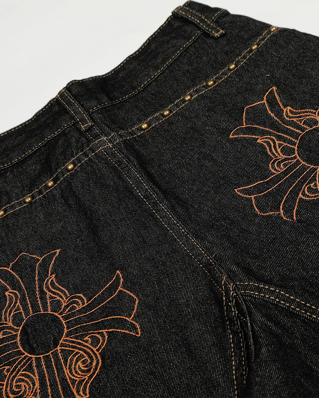 Gothic Cross Embroidery Barrel Jeans | Flation Streetwear
