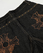 Gothic Cross Embroidery Barrel Jeans | Flation Streetwear