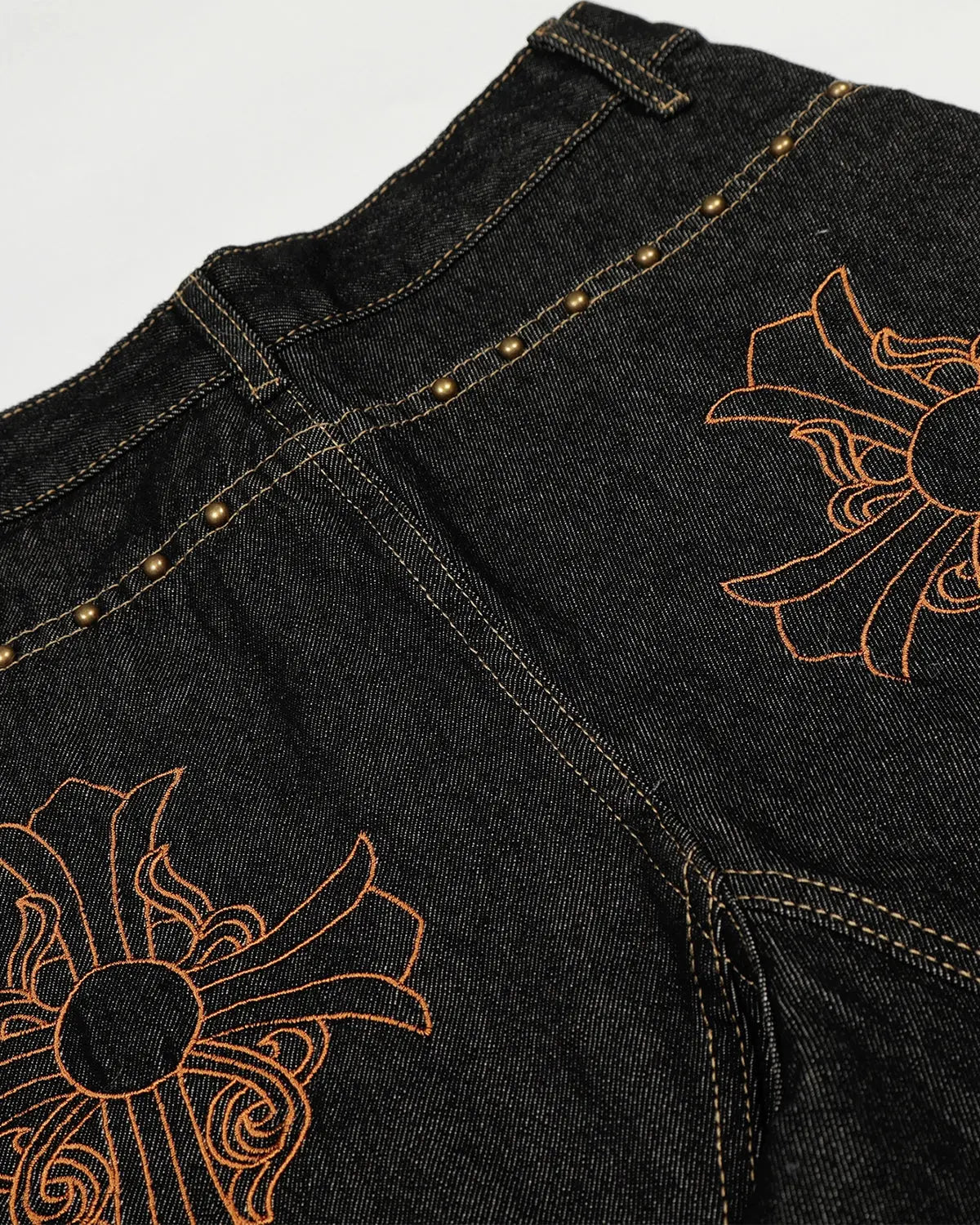Gothic Cross Embroidery Barrel Jeans | Flation Streetwear