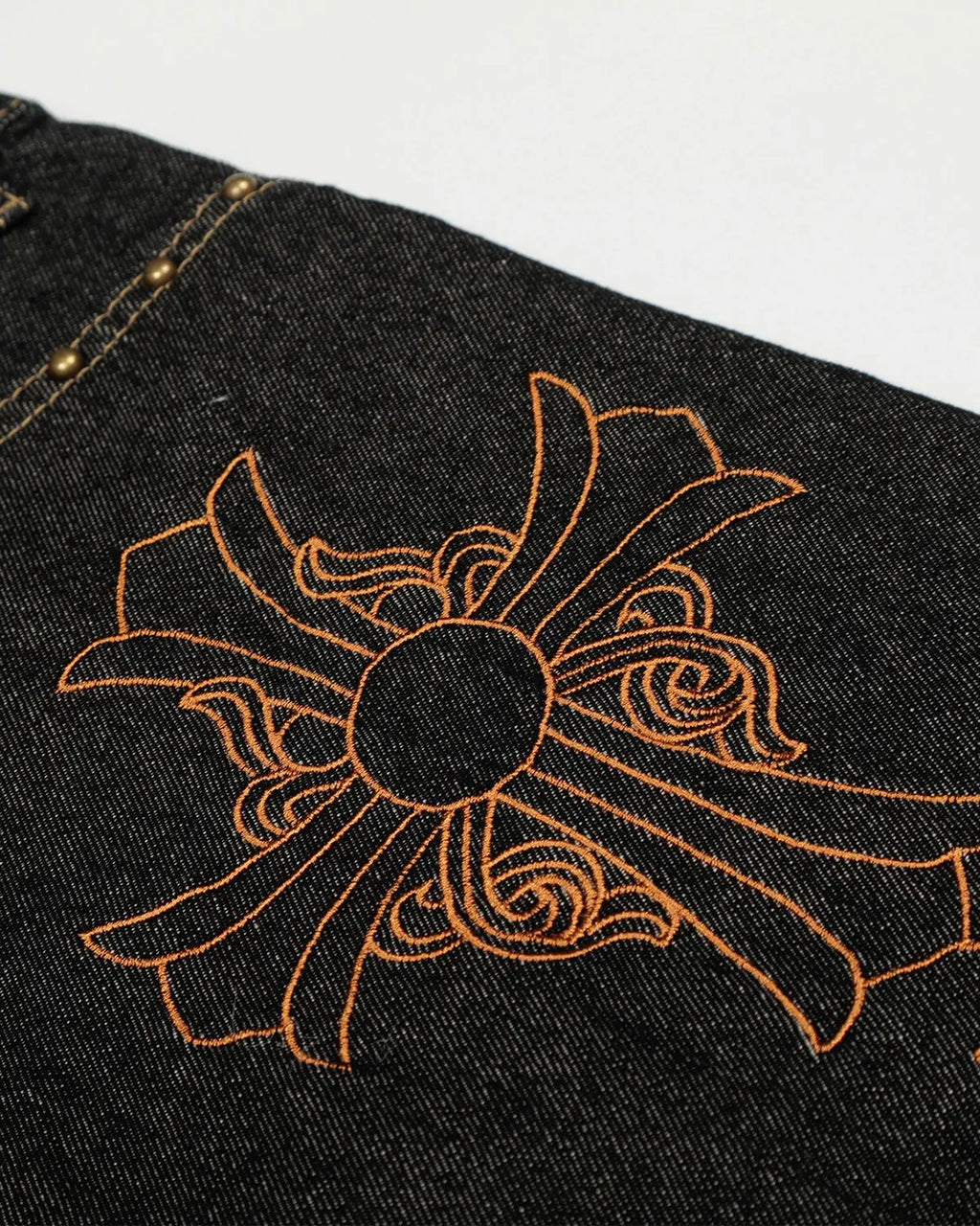 Gothic Cross Embroidery Barrel Jeans | Flation Streetwear