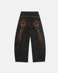 Gothic Cross Embroidery Barrel Jeans | Flation Streetwear