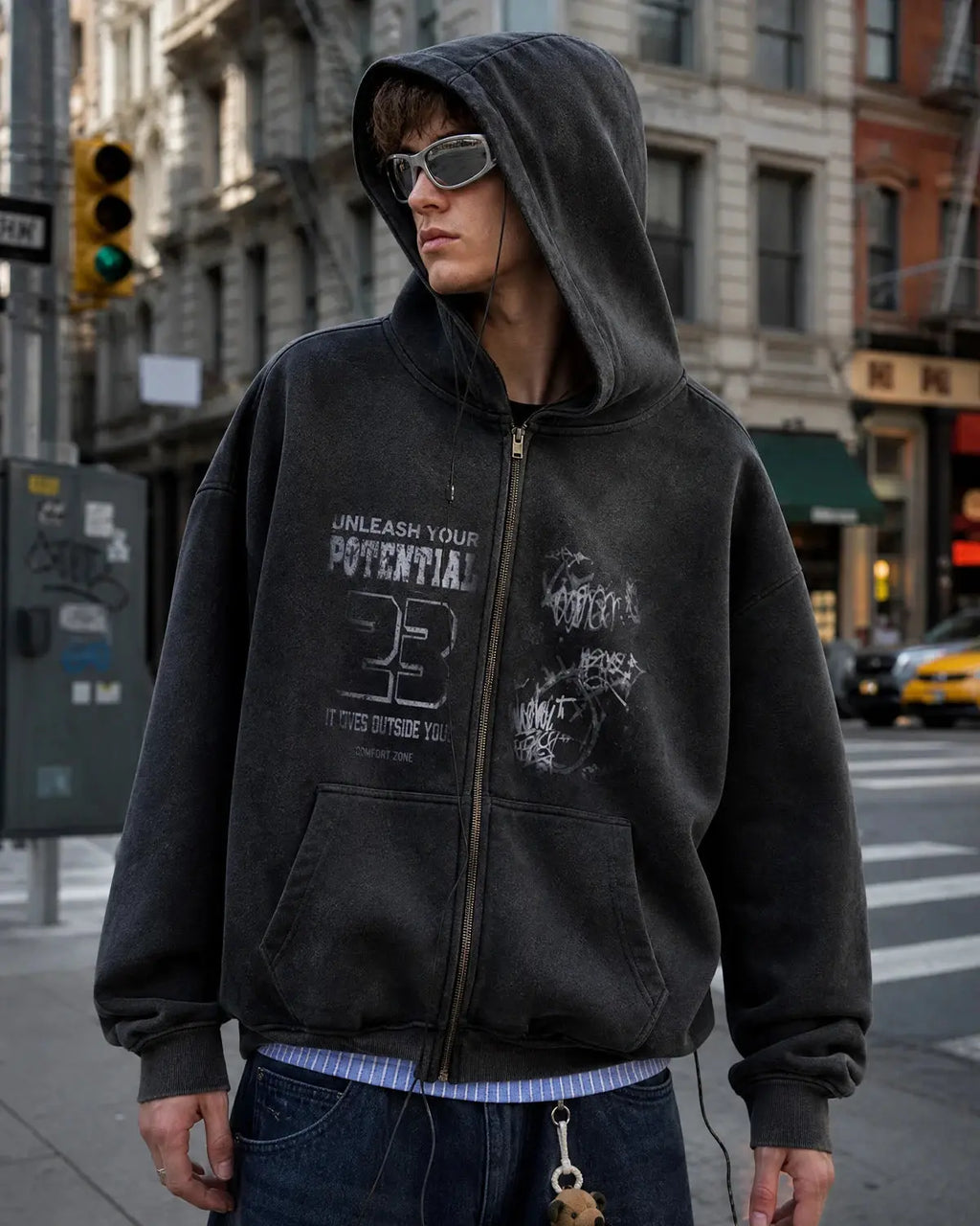 Graphic Washed Zip Up Hoodies | Flation Streetwear