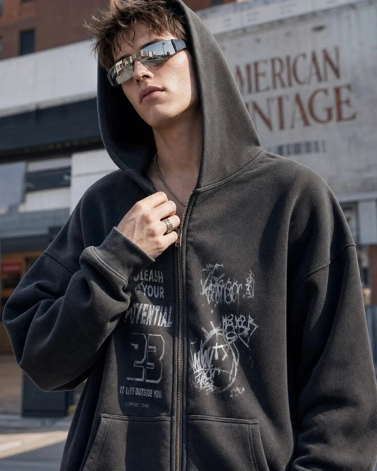 Graphic Washed Zip Up Hoodies | Flation Streetwear