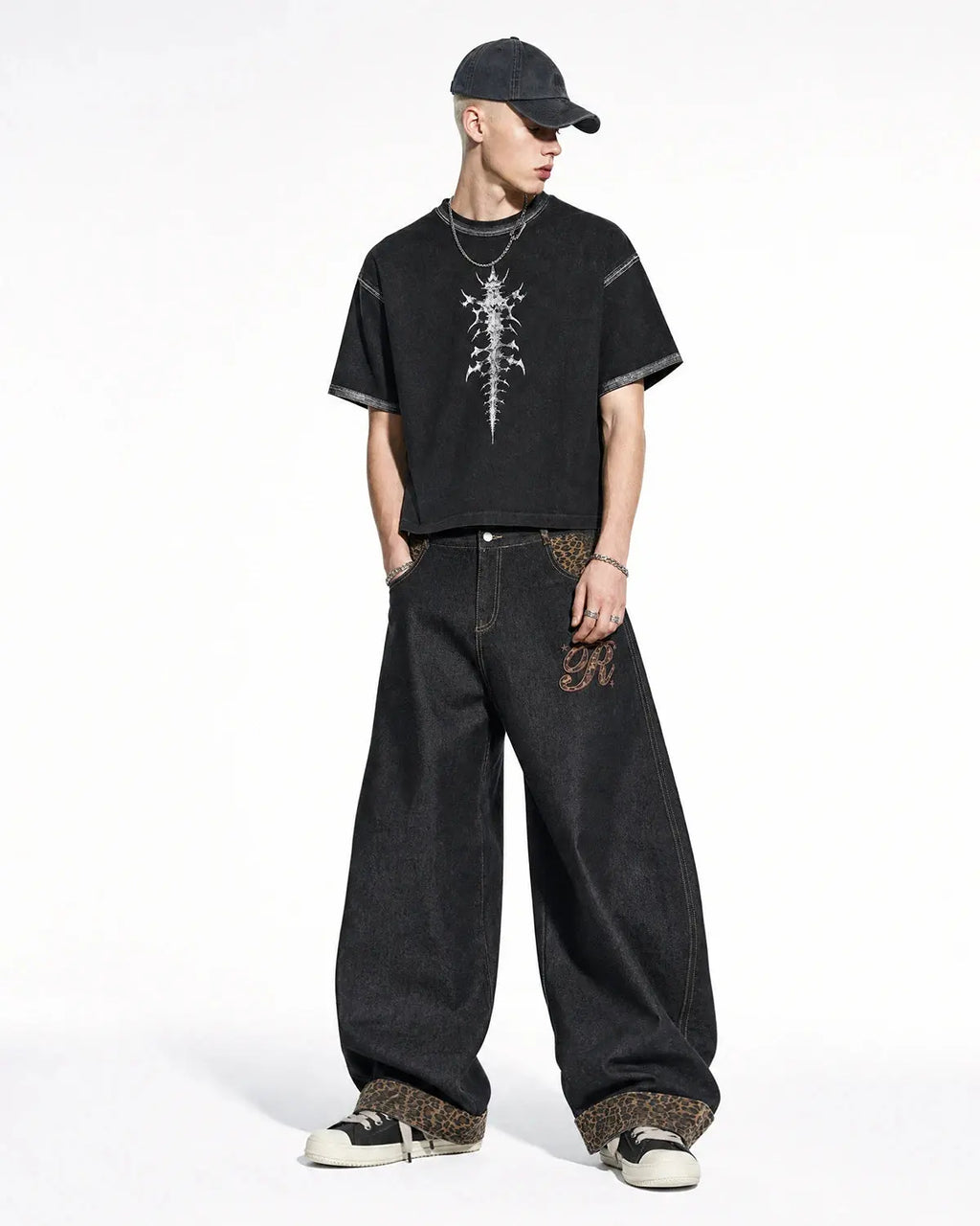 Leopard Patchwork Embroidery Baggy Jeans | Flation Streetwear