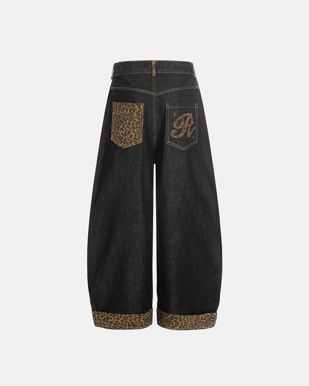 Leopard Patchwork Embroidery Baggy Jeans | Flation Streetwear