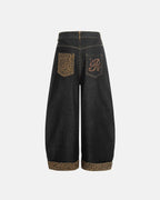 Leopard Patchwork Embroidery Baggy Jeans | Flation Streetwear