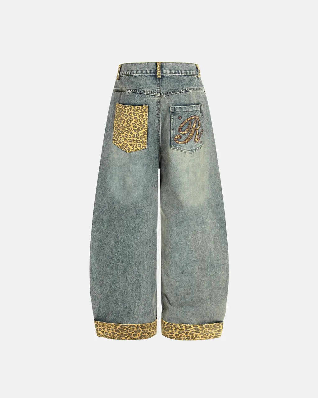 Leopard Patchwork Embroidery Baggy Jeans | Flation Streetwear
