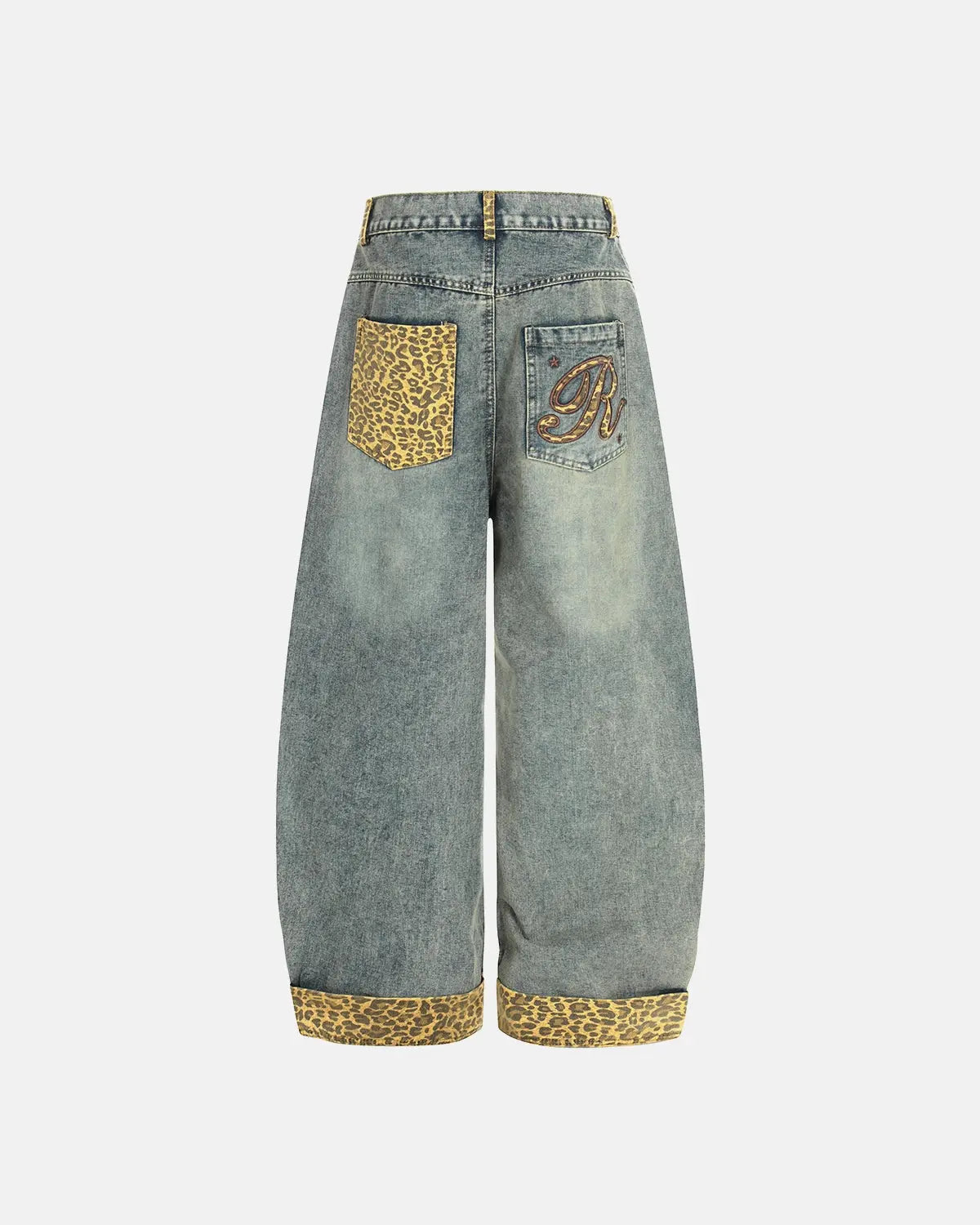 Leopard Patchwork Embroidery Baggy Jeans | Flation Streetwear