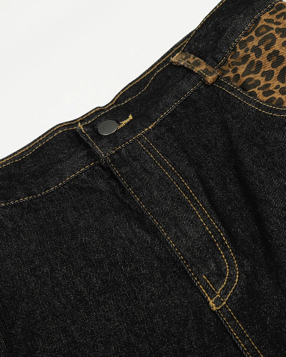 Leopard Patchwork Embroidery Baggy Jeans | Flation Streetwear
