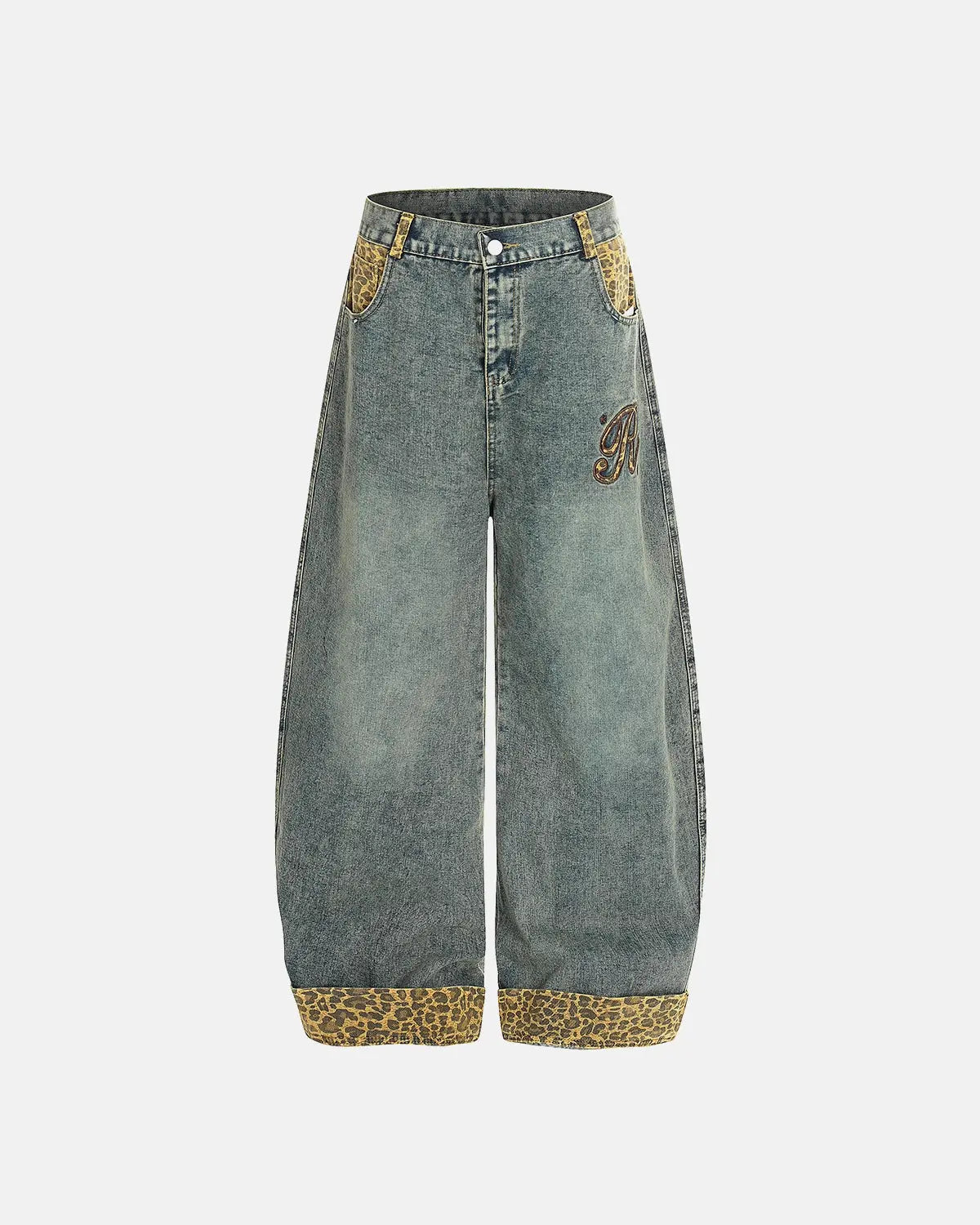Leopard Patchwork Embroidery Baggy Jeans | Flation Streetwear