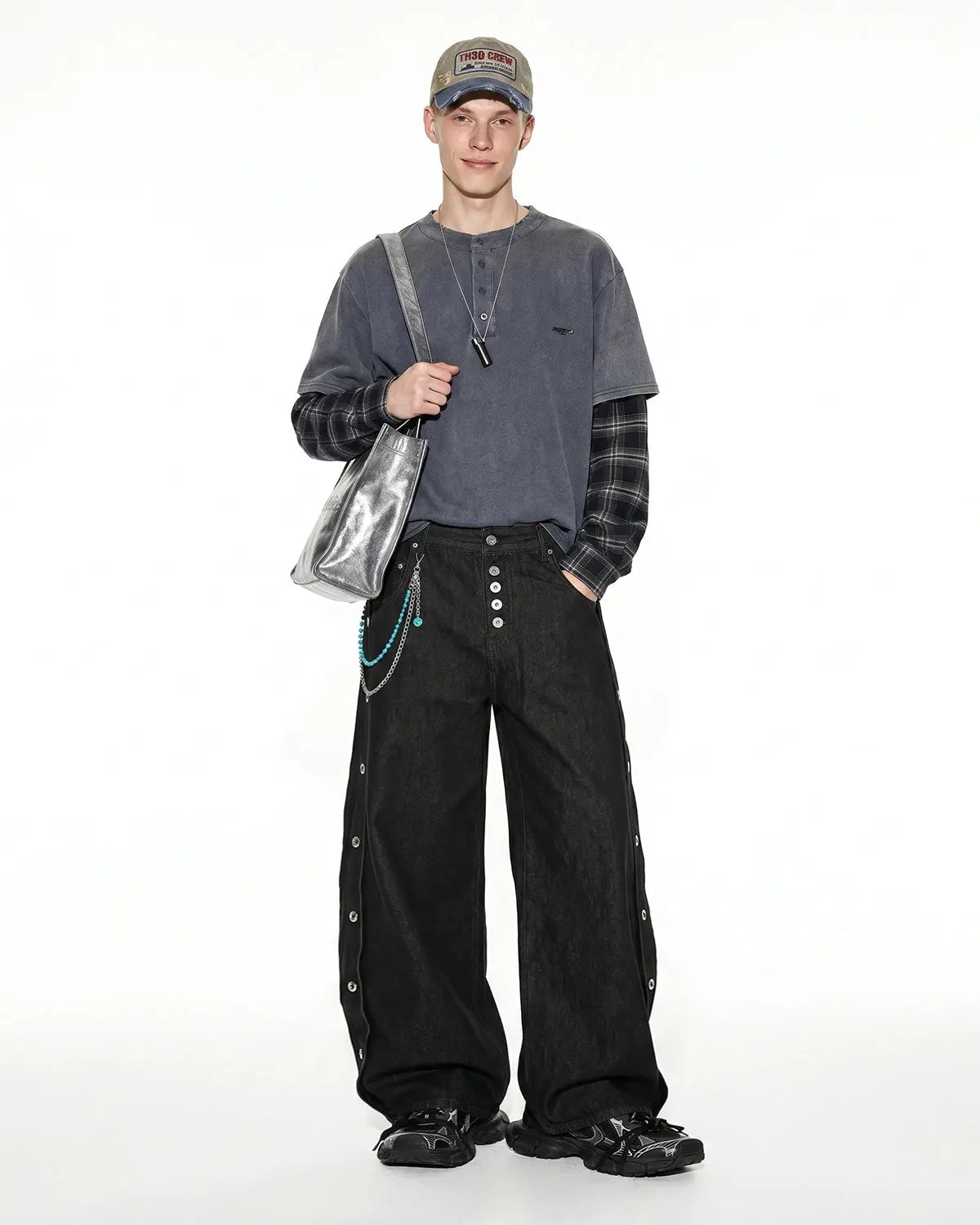 Side Eyelet Buttons Barrel Jeans | Flation Streetwear