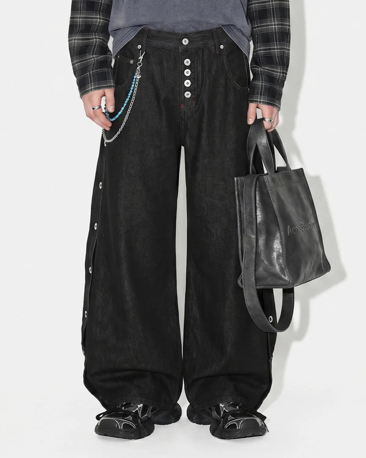 Side Eyelet Buttons Barrel Jeans | Flation Streetwear
