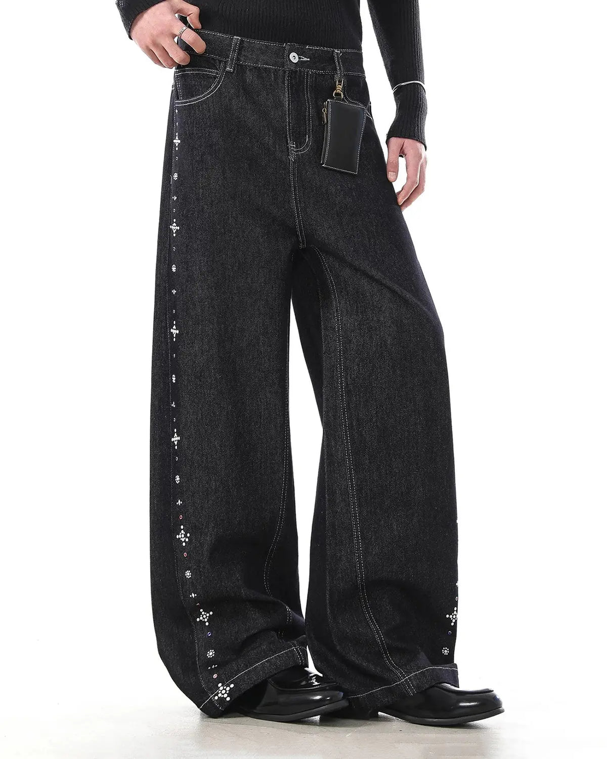 Studded Rhinestone Baggy Denim Jeans | Flation Streetwear