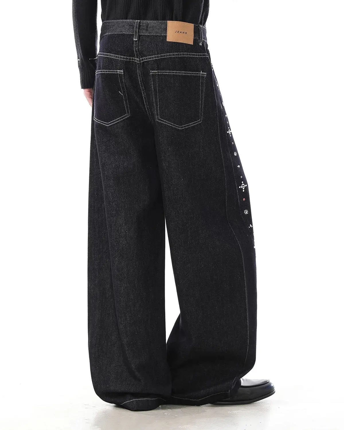 Studded Rhinestone Baggy Denim Jeans | Flation Streetwear